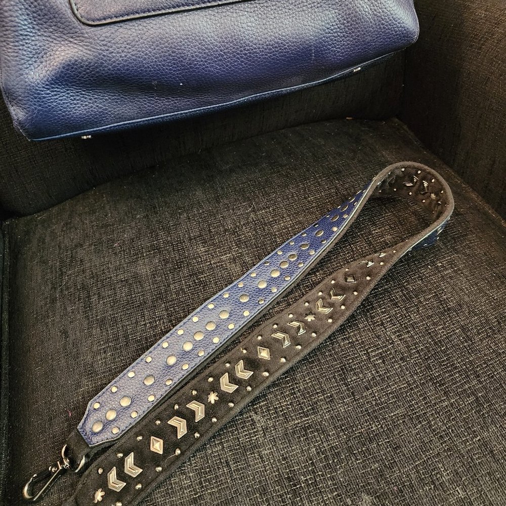 Sam Edelman Navy Blue Leather Satchel with Reversible Studded Shoulder Strap - Picture 6 of 12